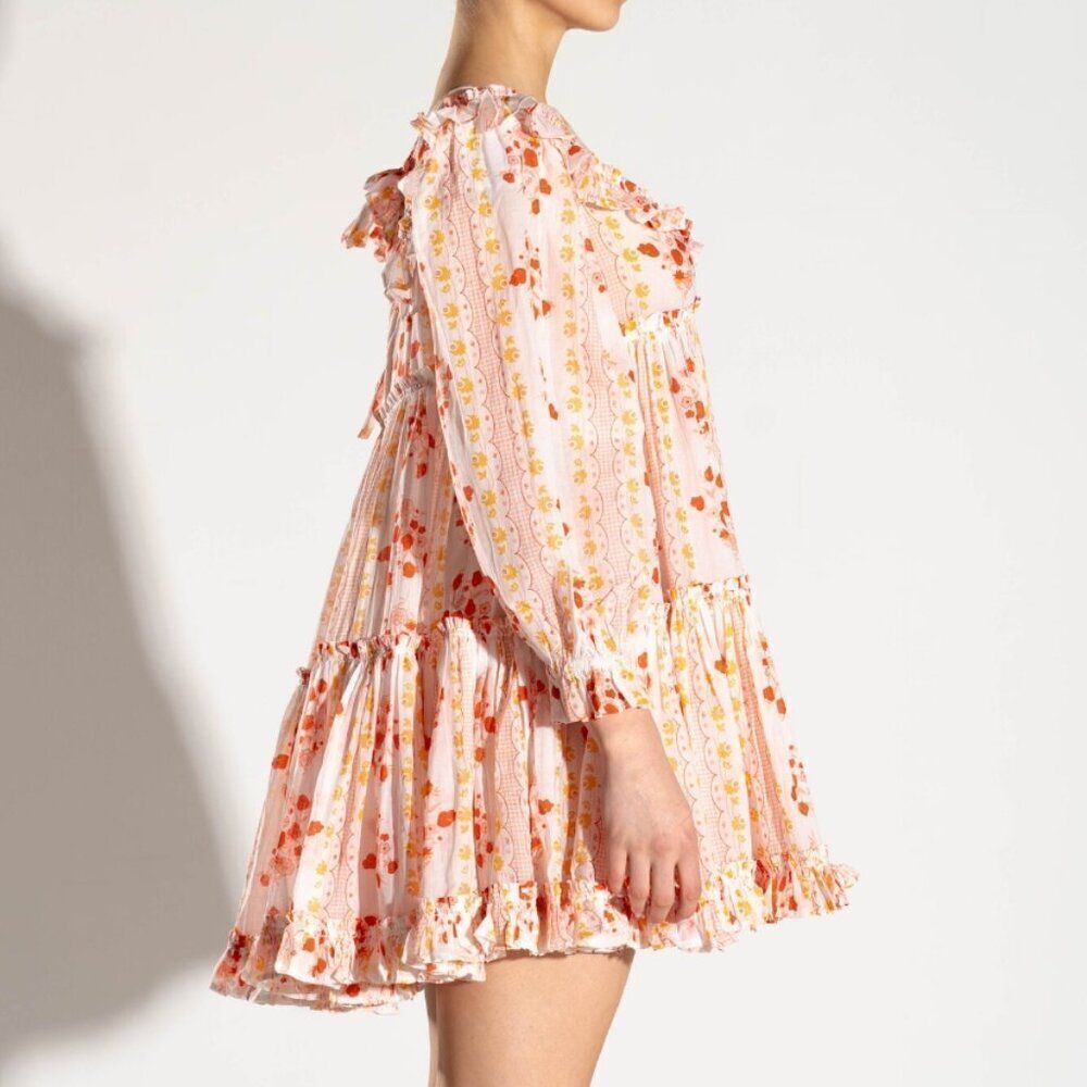 Innika Choo Voile Collar Tier Mini Dress Size 0 - 2 XS Baby Doll Frills Peasant
